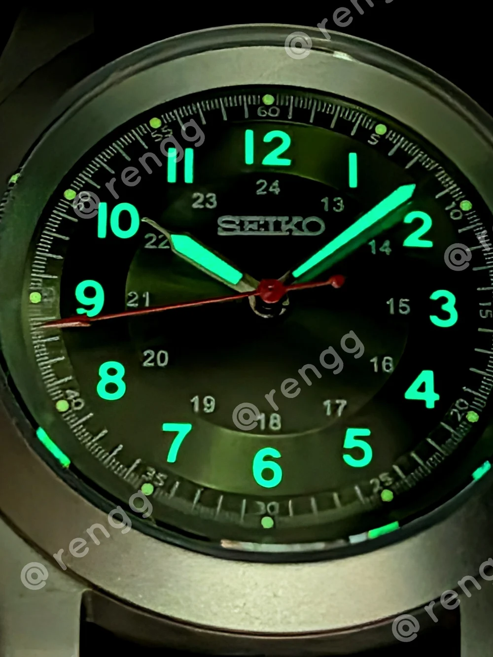 Sandblasted Seiko Green Olive Dial Field Mod Watch Sapphire Smooth Sweep Second